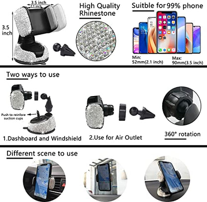 NBTEPEM 27 PCs Bling Car Accessories Set for Women, Steering Wheel Covers Universal Fit 15 Inch, Bling License Plate Frame, Bling Phone Holder, Bling Car Coasters (Silver Diamond) - color: Silver Diamond