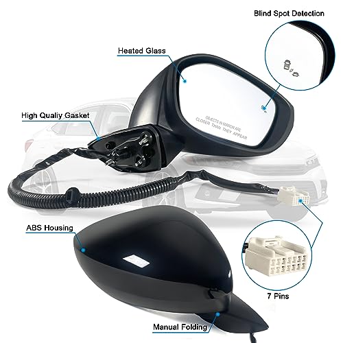 Right Passenger Side Mirror Fits 2022-2026 HONDA CIVIC Sedan/Hatchback With Power Glass, Heated, Blind Spot Detection and Manual Folding Match to Crystal Black Pearl Replace HO1321351 (7 Pins) - size: R-7Pins