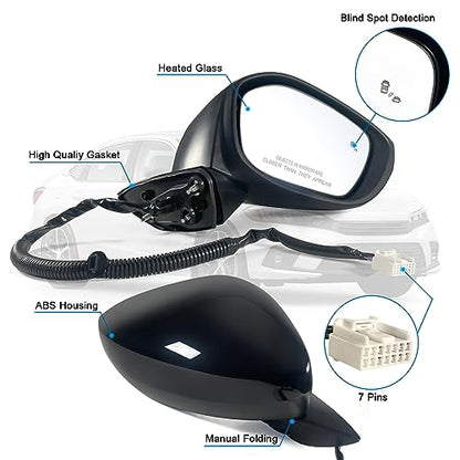 Right Passenger Side Mirror Fits 2022-2026 HONDA CIVIC Sedan/Hatchback With Power Glass, Heated, Blind Spot Detection and Manual Folding Match to Crystal Black Pearl Replace HO1321351 (7 Pins) - size: R-7Pins