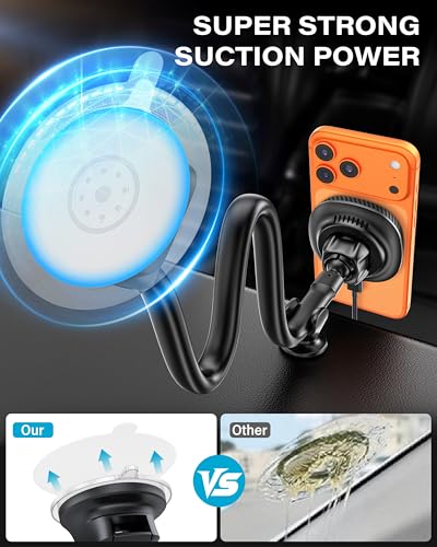 1Zero for Magsafe Car Mount Charger, 15W Fast Charging – Stronger Magnetic & Suction Cup Mount for Windshield & Dashboard, Wireless Car Charger Compatible with iPhone 17/16/15/14/13/12 Pro Max