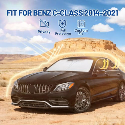Car Window Shades Intended for Mercedes-Benz C-Class 2014-2021, Privacy Window Covers 8PCS for Side, Rear & Windshield, Car Shield Sunshade for Privacy Protection, Heat Blocking, Camping and Parking - size: for Mercedes-Benz C-Class 2014-2021