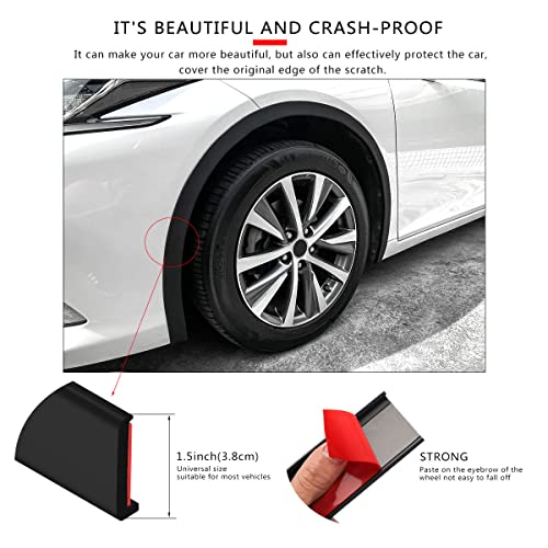 Car Wheel Eyebrow Arch Trim Lips Strip Fender Flare Protector Universal Rubber Wheel Eyebrow Protector for Car and Truck Fender Flare Edge Trim (3.8CM)
