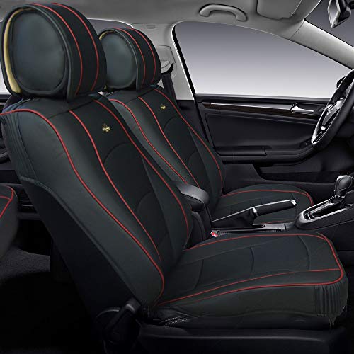 FH Group Front Set Faux Leather Car Seat Cushions - 2 Pack Seat Covers for Cars Trucks, SUV, Waterproof Car Seat Cover, Universal Fit, Black Red Trim - color: Black Red Trim, style: Front Set