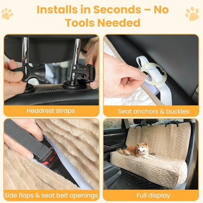 Dog Car Seat Cover for Front or Back Seat, Soft Flannel Pet Car Seat Protector with Waterproof Layer, Non-Slip Washable Dog Car Bed Mat for Travel (LightCoffee Back) - size: LightCoffee Back