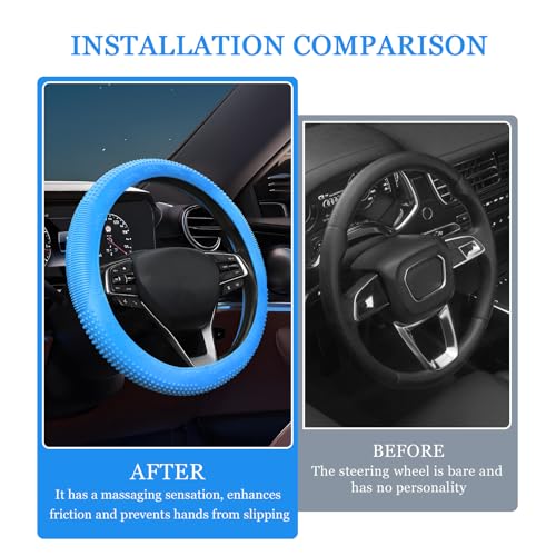 Wuyaoyao Car Steering Wheel Cover, Anti-Slip Silicone Steering Wheel Cover Protector, Non-Slip Massage Grip Auto Wheel Cover Fits 14-15 Inch, Universal Interior Car Accessories (Sky Blue) - color: Sky Blue