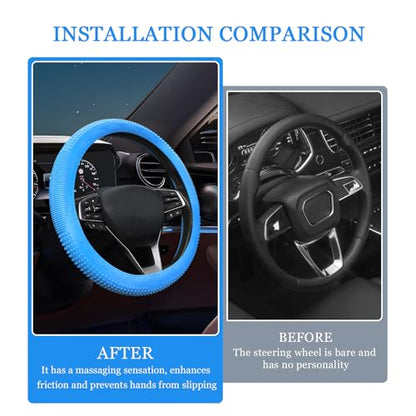 Wuyaoyao Car Steering Wheel Cover, Anti-Slip Silicone Steering Wheel Cover Protector, Non-Slip Massage Grip Auto Wheel Cover Fits 14-15 Inch, Universal Interior Car Accessories (Sky Blue) - color: Sky Blue