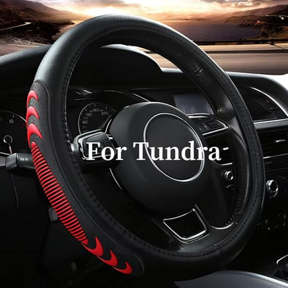 Yangday Leather Steering Wheel Cover for Toyota Tacoma 4Runner Tundra, 15.5-16 inches Car Steering Wheel Cover with Anti-Slip Massage Particle (Red) - color: Red