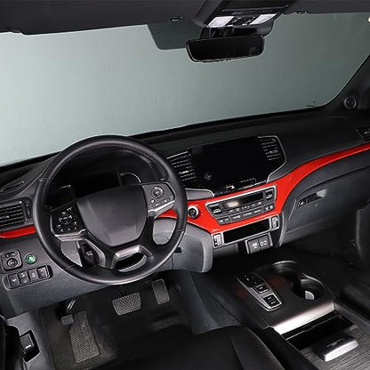 Dashboard Panel Cover Trim for Honda Pilot 2016-2022/ Passport 2019-2025/ Ridgeline 2016-2020 Accessories, Center Console Panel Strip Trim, Center Console Upper Center Pillar Trim, ABS (Red) - color: Red