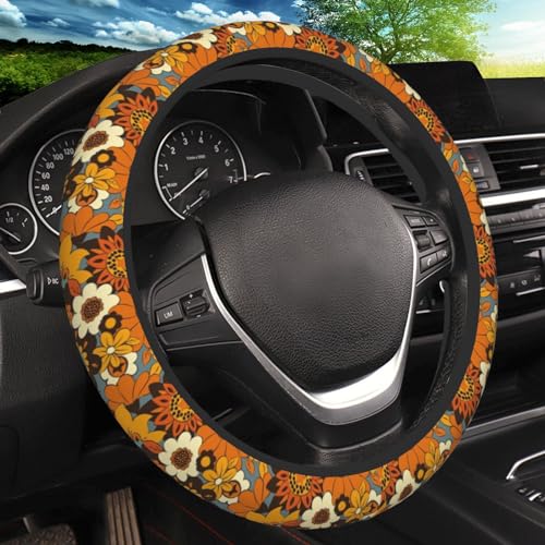 Bohemian Flowers Elastic Steering Wheel Cover, Non-Slip Breathable Neoprene Steering Wheel Covers, Women Car Accessories, Universal 15 Inch Fit Auto, Suvs, Truck - color: Bohemian Flowers