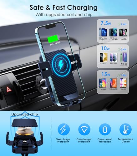 Wireless Car Charger, MOKPR 15W Fast Charging Auto-Clamping Car Charger Phone Mount Air Vent Cell Phone Holder for iPhone 16/15/14/13/13 Pro/12 pro/12/11, for Samsung Galaxy S23/S22/S21/S20, etc - color: Royal blue