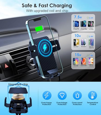 Wireless Car Charger, MOKPR 15W Fast Charging Auto-Clamping Car Charger Phone Mount Air Vent Cell Phone Holder for iPhone 16/15/14/13/13 Pro/12 pro/12/11, for Samsung Galaxy S23/S22/S21/S20, etc - color: Royal blue