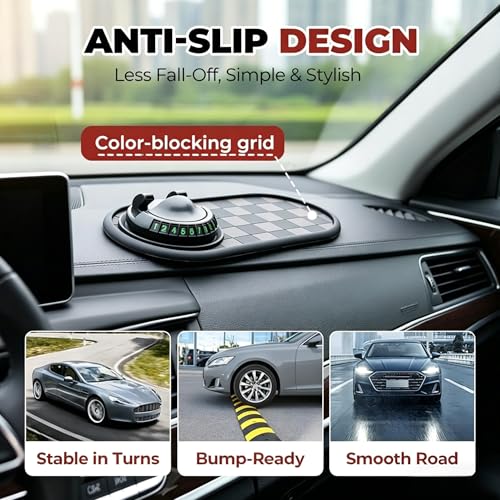Multifunction Car Anti-Slip Mat Phone Holder, Dashboard Anti Slip Pad for Car with 360° Rotating Cell Phone Holder & Parking Number, Organizer for Phone, Keys, Sunglasses (Black & Gray) - color: Black & Gray
