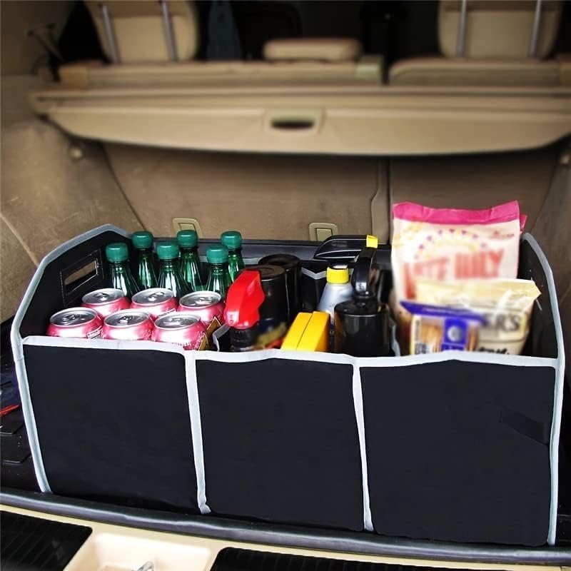Car Trunk Organizer with 3 Compartments Folding Storage for Car, Large Capacity Cargo insulated Storage Boxes, Portable Waterproof Bags for Cargo Trunks, Universal SUV, Truck, Van Accessories