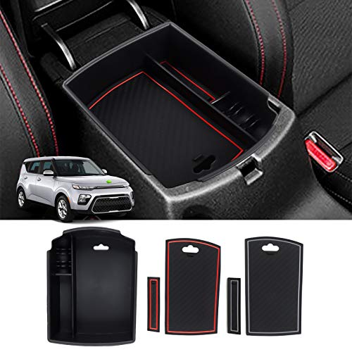 Autorder Center Console Organizer for Kia Soul 2020 2021 2022 2023 2024 2025 2026 Accessories Armrest Storage Box Secondary Insert Tray with 2 Color Mats - size: 2020-2026 Kia Soul
