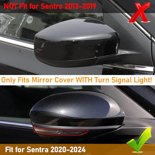 Moonlinks Compatible with Nissan Sentra 2020 2021 2022 2023 2024 Side Mirror Cover Replacement, Glossy Black Right Passenger Side Clip-on Mirror Cap for Sentra S/SR/SV/Sense/Advance/Exclusive - color: Right Black
