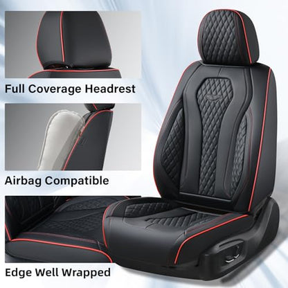 Coverado Automotive Seat Covers 5 Seats, Leather Seat Covers Fullset, Black Car Seat Covers, Luxury Car Seat Covers, Seat Cushion, Driver Seat Covers, Car Seat Protector Universal Fit Most Cars - color: Black&Red line, size: FullSet