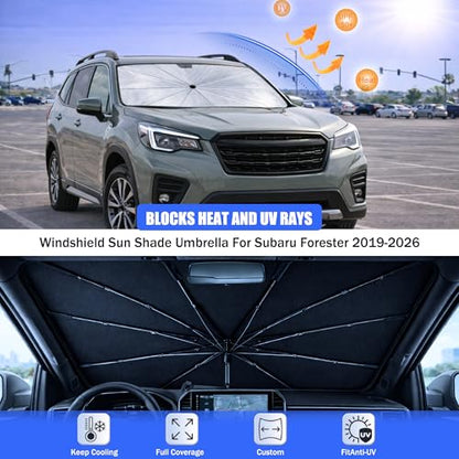 2026 Upgraded Car Windshield Sun Shade Umbrella - Custom-Fit for Subaru Forester 2019-2026 Umbrella Sunshade,Easy Install,UV Protection & Heat Reflective,Keep Interior Cooler with Storage Bag - size: For Subaru Forester 2019-2026