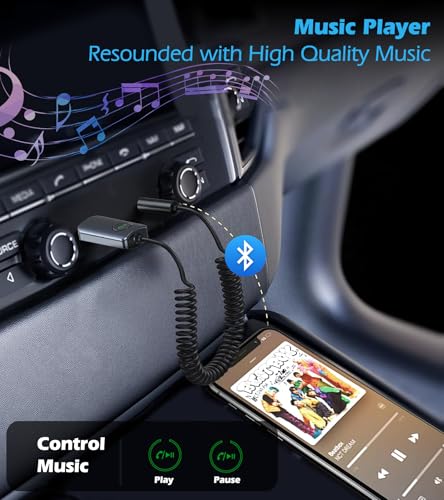 KAIY Bluetooth Receiver for Car AUX, Hands-Free Calling & Music Bluetooth Audio Receiver for Car USB-Powered, 3.5mm Adapter USB 2.0 to 3.5mm Jack Compatible with Speakers/Home Stereo