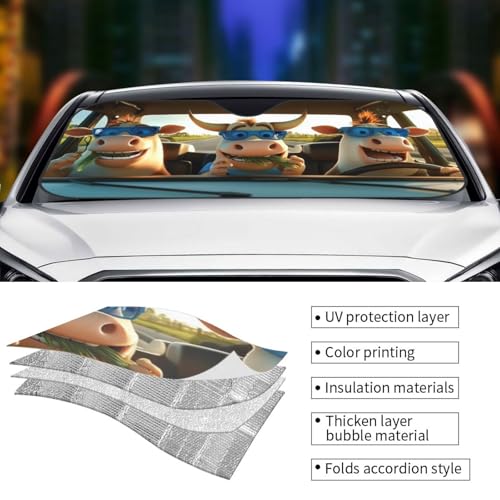Funny Cow Car Sun Shade Windshield Sunshade Foldable Front Window Shield Cover for Truck SUV - color: Blue4