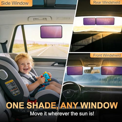 XCBYT Square Car Window Shades - Mixed Size 4 Pack Static Cling Sun & Glare Blocker, Removable Semi-Transparent Window Tint for Windshield, Side & Rear Windows (2 Small + 2 Long) - color: 4*Semi-Transparent, size: 9.84" X 7.09" + 15.75" X 7.09"
