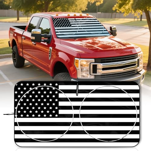 Foldable Windshield Sun Shade with American Patriotic Design-Front Window Sunshade for Cars, Trucks, SUVs Blocking Harmful UV Rays & Heat, Keep Interior Cool, Super Easy to Use & Store - color: Black