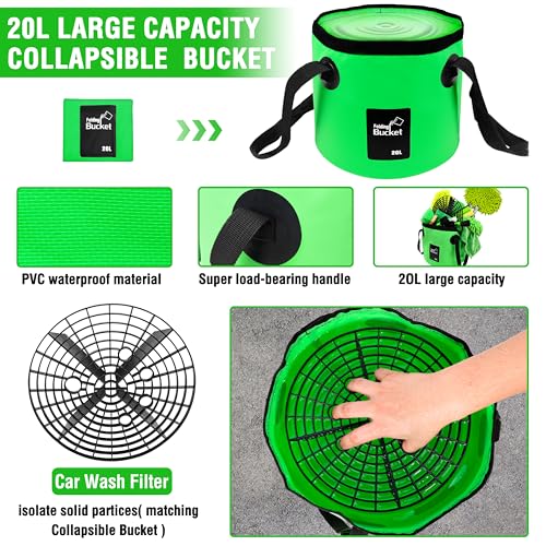 Lezcufer 17Pcs Car Wash Kit,62" Car Wash Brush Mop with Long Handle,Car Cleaning Kit,Car Detailing Brush Set,Car Wash Bucket,Car Wheel Brush,Complete Interior Car Cleaning Supplies