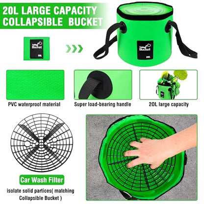 Lezcufer 17Pcs Car Wash Kit,62" Car Wash Brush Mop with Long Handle,Car Cleaning Kit,Car Detailing Brush Set,Car Wash Bucket,Car Wheel Brush,Complete Interior Car Cleaning Supplies