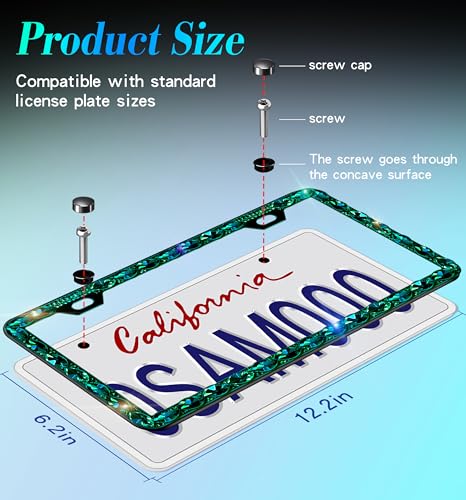 Rhinestone License Plate Frame 2 Pack for Women Bedazzled Diamond License Plate Holder Cover with High End Ribbon Gift Box - color: CPJ-02-green 2