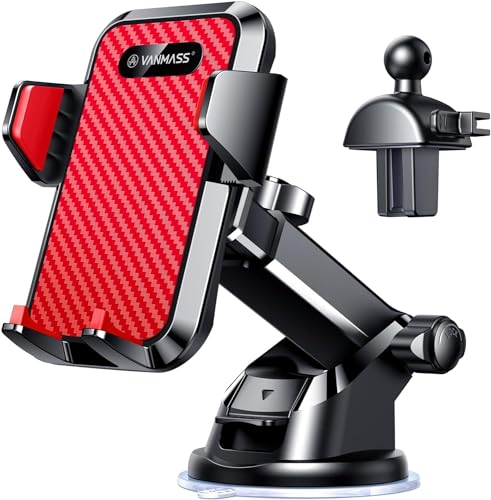 VANMASS【85+LBS Strongest Suction & Military-Grade Ultimate Car Phone Mount【Patent & Safety Certs】 Cell Phone Holder for Dash Windshield Vent for iPhone 17 Pro Max Automobile Accessory Kits,Red - color: Red
