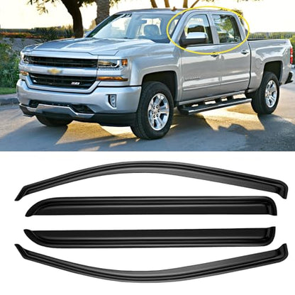 Window Rain Guards for 2014-2018 Chevy Silverado/GMC Sierra 1500 Crew Cab & 15-19 Silverado/Sierra 2500HD 3500HD, Window Visor Vent Wind Shade Deflector Shield Protector Sun, for Full-Size Cab Only - size: For 14-19 Silverado/ Sierra crew cab