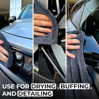 Large Car Drying Towel, 1300 GSM Professional Car Towel with Double Twisted Loop,Super Absorbent Large Microfiber Drying Towels for Cars, Trucks, SUVs - 20"x26", Gray - color: Gray