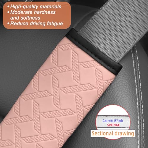 2PCS Car Seatbelt Cover, 9.05 Inches Soft Leather Vehicle Safety Seat Belt Strap Cushion, Comfortable Auto Shoulder Neck Chest Protection Pads Accessories, Extremely Long (Pink) - color: Pink/9 inches
