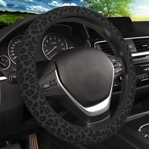 KARREAL Black Leopard Print Cheetah Elastic Steering Wheel Cover, Non-slip Breathable Neoprene Steering Wheel Covers, Women Leopard Car Accessories, Universal 15 Inch Fit Auto, Suvs, Truck - color: Black Leopard print