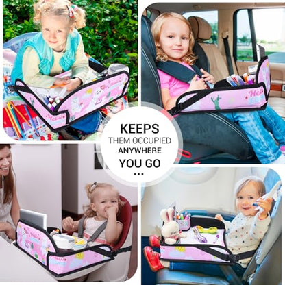 COOLBEBE Kids Travel Tray for Toddler Car Seat, Travel Tray for Airplane, Toddler Car Seat Lap Tray, Carseat Table Tray for Kids Travel Activities (Pink Alpaca) - color: Pink Alpaca