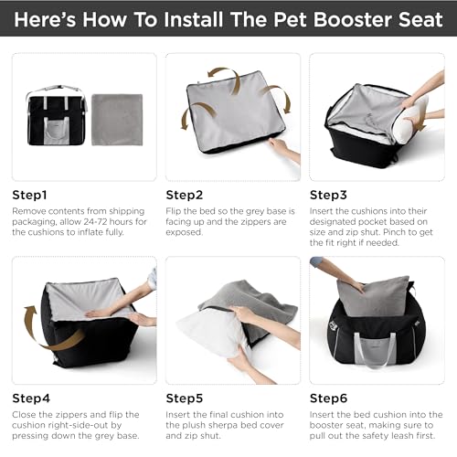 Lesure Small Dog Car Seat for Small Dogs - Waterproof Dog Booster Car Seat with Storage Pockets, Clip-On Safety Leash and Thickened Memory Foam Filling, Pet Carseat Puppy Travel Carrier Bed, Black