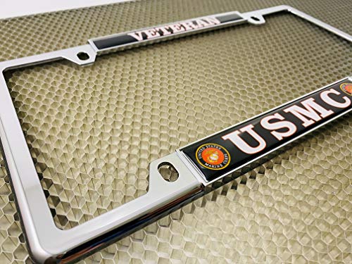 [Officially Licensed US Marine Corps Product] - USMC Veteran - Domed Custom-Made Personalized Narrow (Thin) Top 4 Hole Metal Car License Plate Frame with Free caps - Chrome Frame (Qty: 1) - color: Chrome - Style 1