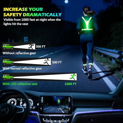 Led Light Up Running Vest Reflective Vest for runners night walking, Rechargeable Reflective Running Vest High Visibility - color: Green