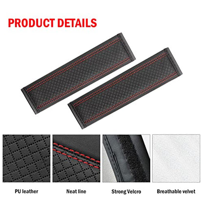 Seat Belt Pads Leather Seat Belt Covers More Comfort Driving Cushion Helps Protect Your Neck and Shoulders Suit for Car, Truck, SUV, Airplane,Camera Backpack Straps-2Pcs - color: Red