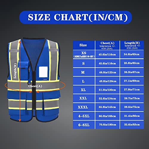 AYKRM Custom Logo Personalised Printed High Visibility Reflective 2 two tone work construction Safety Vest - color: Blue, size: Small