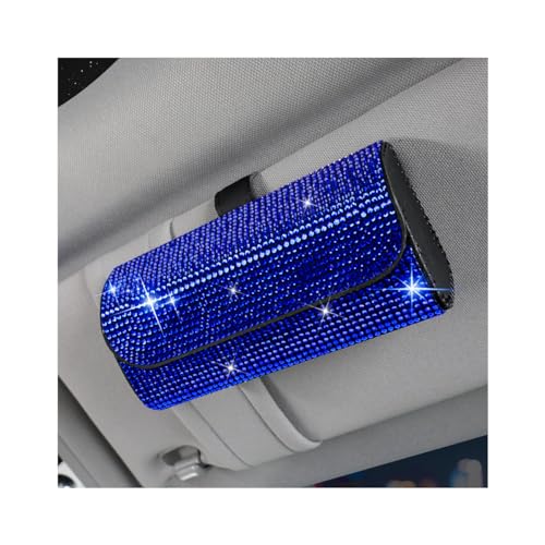 Osilly Bling Car Sunglass Holder for Sun Visor, Sparkling Crystal Leather Automotive Eyeglasses Mount Clip Organizer with Hidden Magnetic Closure for Men Women, Universal for SUV Truck Van（Blue） - color: Blue