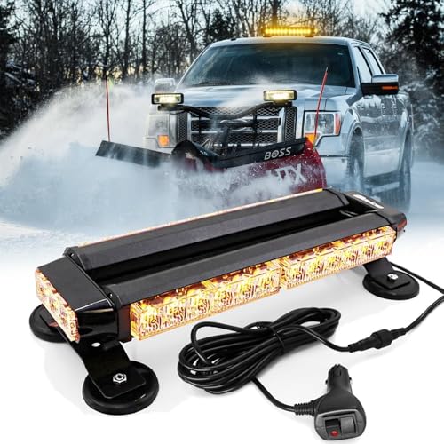 14.5'' 32 LED Emergency Strobe Rooftop Flashing Light Bar, Double Side Hazard Warning Beacon Safety Lights w/Magnetic for Tow Vehicles Firefighter Cars Trucks Traffic Security, Amber - color: Amber, size: 14.5''