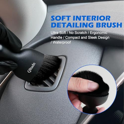 5PCS Car Detailing Brush,Boars Hair Detailing Brush Set, No Scratch,Ultra Soft for Interior and Exterior Car Cleaning, Dashboard, Leather Seat,Air Vents Wheels,Tires