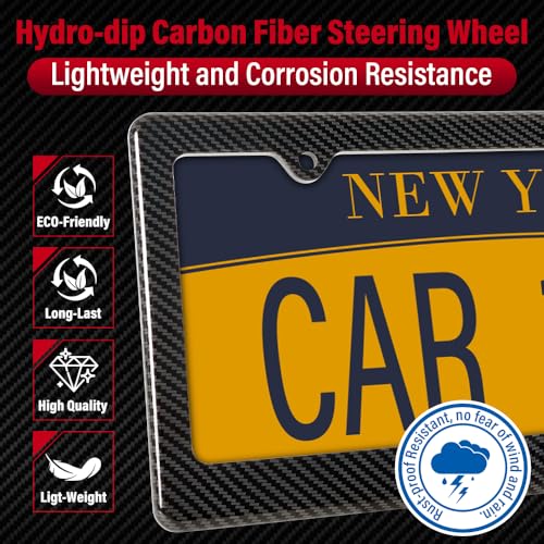Hydro Dip Thickened Carbon Fiber License Plate Frame - 2 Pack Heavy Duty ABS with Anti-Theft Screws,US Car Tag Holder Cover with Screw Caps(2 Holes)