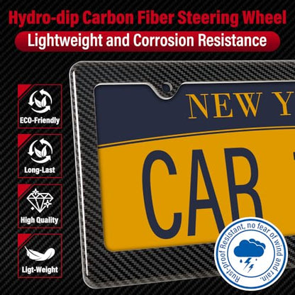 Hydro Dip Thickened Carbon Fiber License Plate Frame - 2 Pack Heavy Duty ABS with Anti-Theft Screws,US Car Tag Holder Cover with Screw Caps(2 Holes)