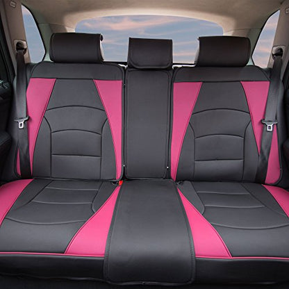 FH Group Ultra Comfort Highest Grade Faux Leather Full Set Cushion Pads Car Seat Covers for Front and Rear– Universal Fit for Cars Trucks & SUVs Pink/Black - color: Pink, style: Full Set