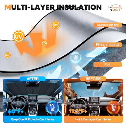 KUST Windshield Sun Shade for Toyota RAV4 2019-2025 Foldable Thicken Window Sunshade UV Protection Keep Cool Sunshield Easy Install Sun Visor Accessories Aluminum Film - size: FOR | Thickened Toyota RAV4 2019-2025