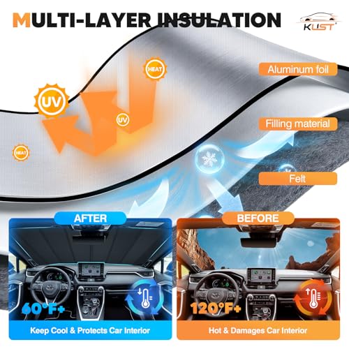 KUST Windshield Sun Shade for Toyota RAV4 2019-2025 Foldable Thicken Window Sunshade UV Protection Keep Cool Sunshield Easy Install Sun Visor Accessories Aluminum Film - size: FOR | Thickened Toyota RAV4 2019-2025