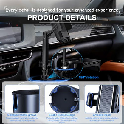 Car Cup Holder Tray, 4 in 1 Drink Holder Expander with Expandable Food Tray Table, for Road Trip Essentials & Daily Commute (Tray(9.05" * 5.7"))