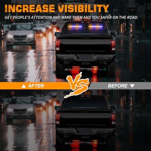 XRIDONSEN 2 in 1 Amber Blue Traffic Advisor Light Bar 144 LED Emergency Warning Safety Interior Windshield Dash Strobe Lights for Firefighter Police Construction Vehicles Trucks (2x17.7 inch) - color: Amber/Blue