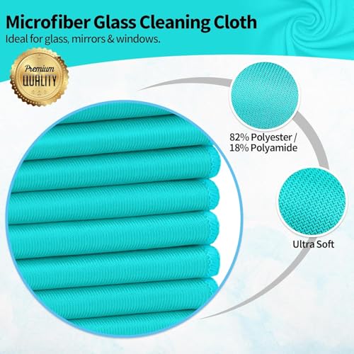 Microfiber Cleaning Cloth - 6 Pack Glasses Cleaning Cloth, 16" x 14" Window Cleaning Rags, Streak Free Lint Free Polishing Cloths Wipes for Eye Glass, Stainless Steel, Windshield, Turquoise - color: Turquoise, size: 6 Pk-16" X 14"